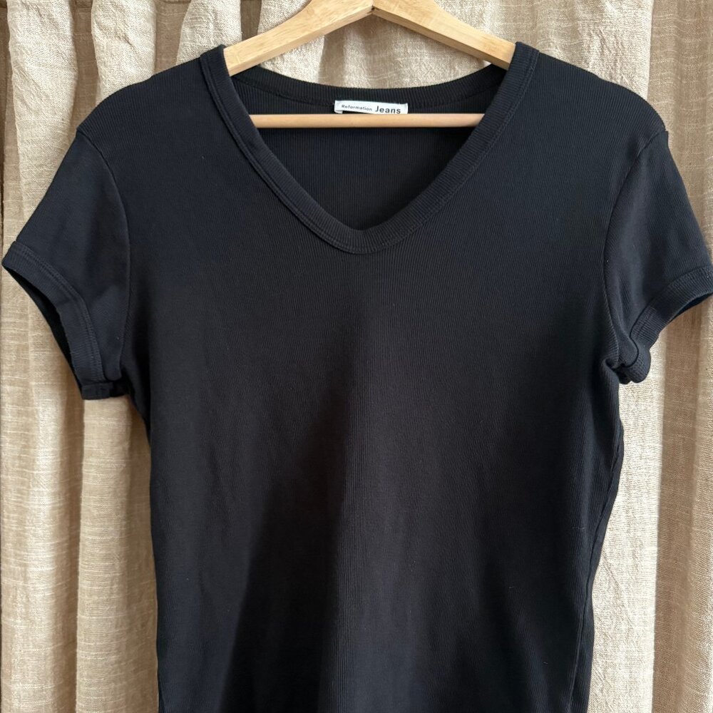Reformation Jeans Ribbed Robbie Top Black - XL 100% Cotton
